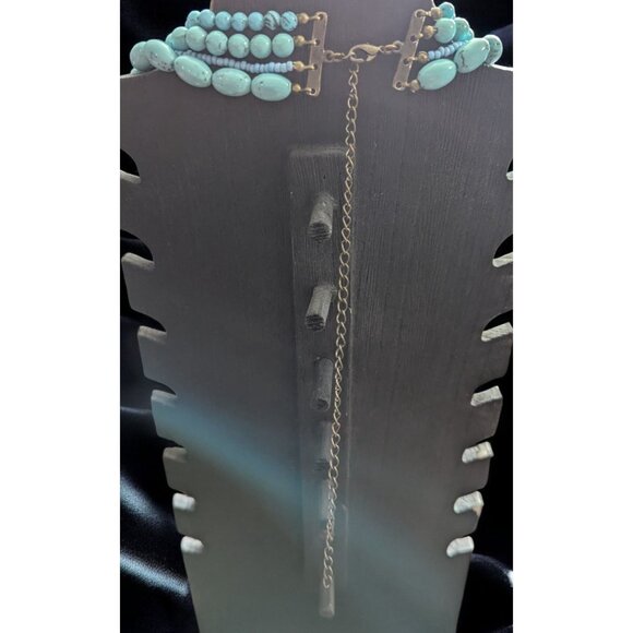 34" Multi 4 STrand Layered Faux Turquoise Beads Statement Necklace Long Extender - Picture 3 of 5